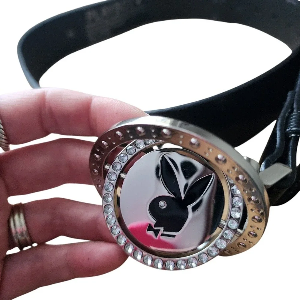 PLAYBOY Y2K‎ Black Belt Rhinestone Logo Buckle 2006 Size XL